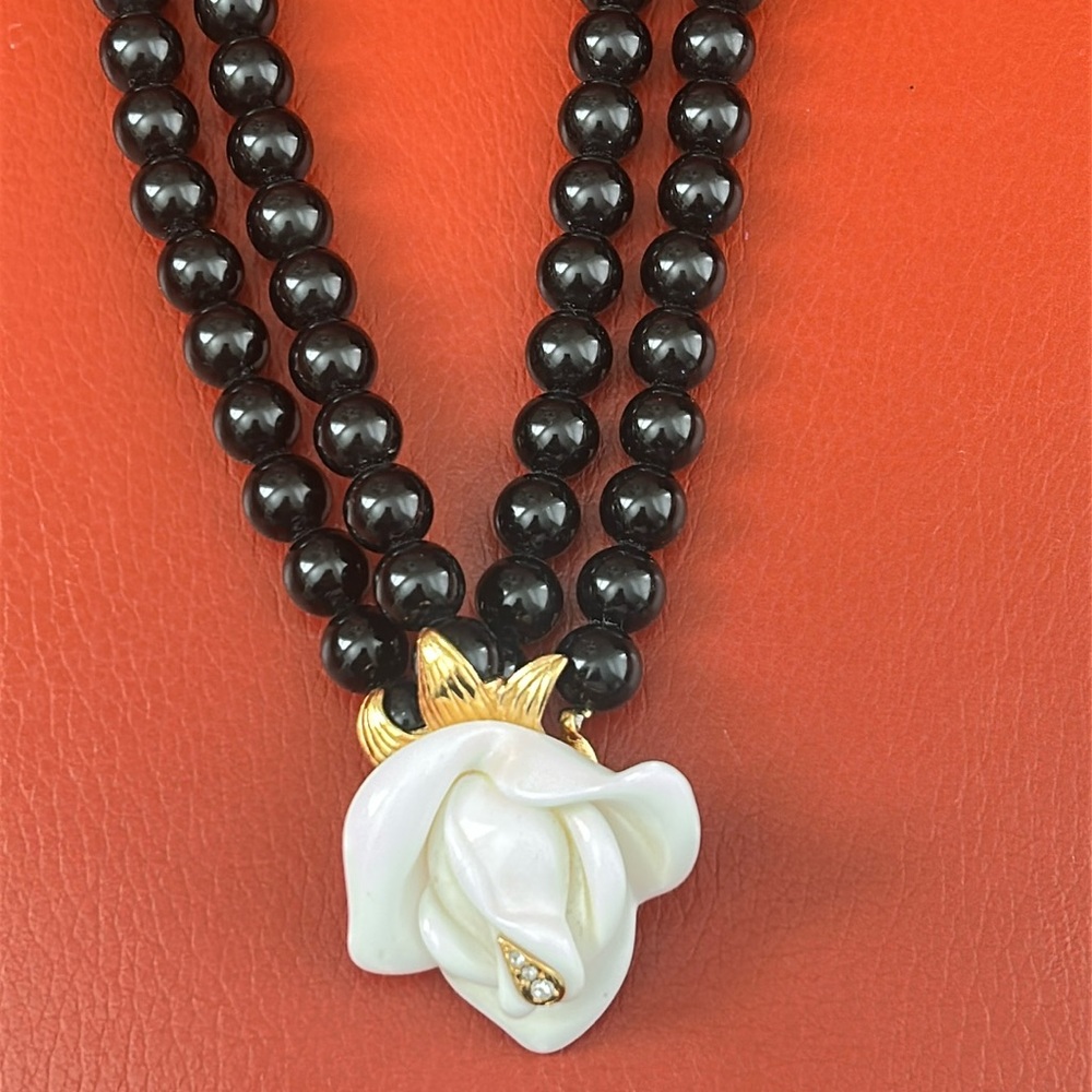 Vintage KJL white rose double strand black bead midnight rose collection.